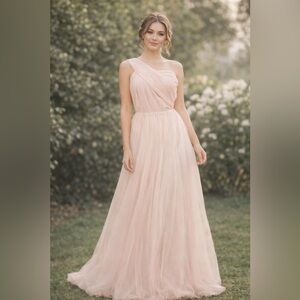 Pink Formal Dress Long Off The Shoulders Ballgown Flowy Tulle Women’s Size 12